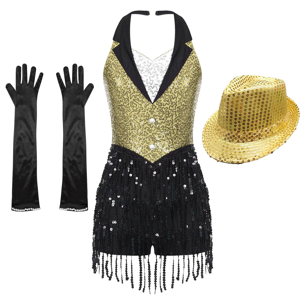 Women's Sequin Dance Dress – Shiny Sleeveless Latin Jazz Tango Salsa Leotard Bodysuit Outfit