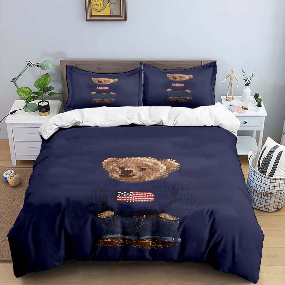 Cute Bear Print Bedding Set – Duvet Cover & Bed Linen, Single to King, Adults & Teens