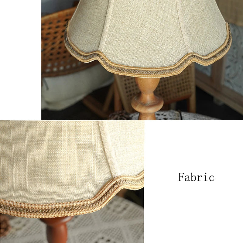 Wood Table Lamp – Vintage Fabric Shade