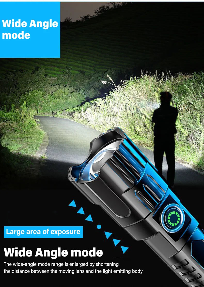 Zoomable LED Flashlight – USB-C Rechargeable, 3 Modes, Waterproof, 8–12hr Runtime for Camping & Hunting