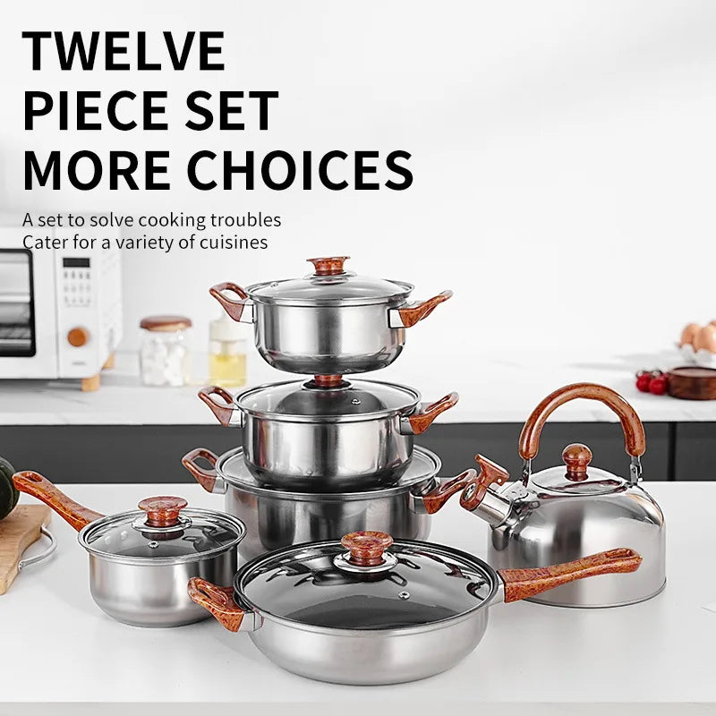 12-Piece Nonstick Pot Set – Light Grey with 6 Glass Lids