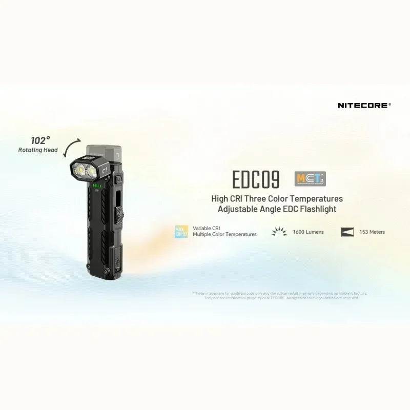 NITECORE EDC09 1600 Lumen USB-C Rechargeable Flashlight – Adjustable Angle Portable Work Light