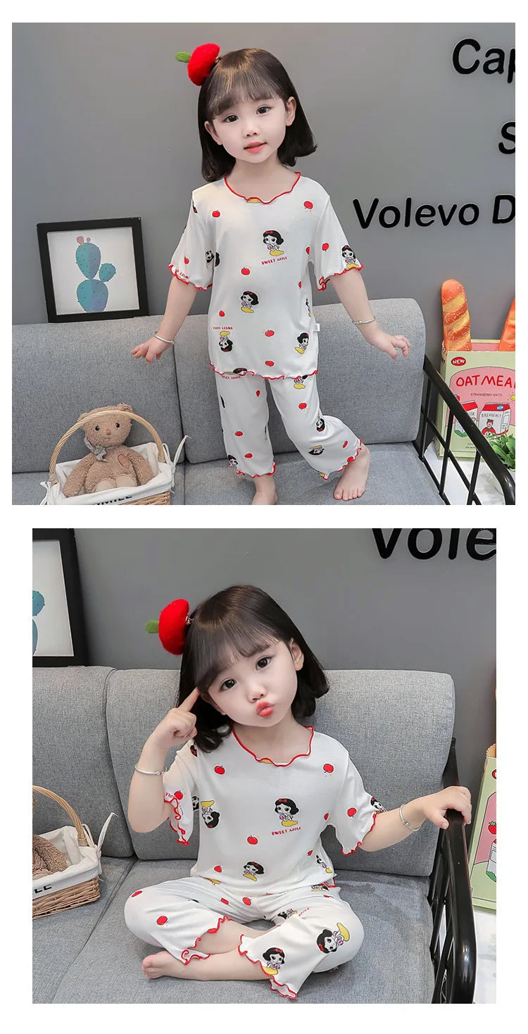 Baby Cotton Sleeveless Summer Pajamas Set | Toddler Cartoon Nightwear Kids Homewear