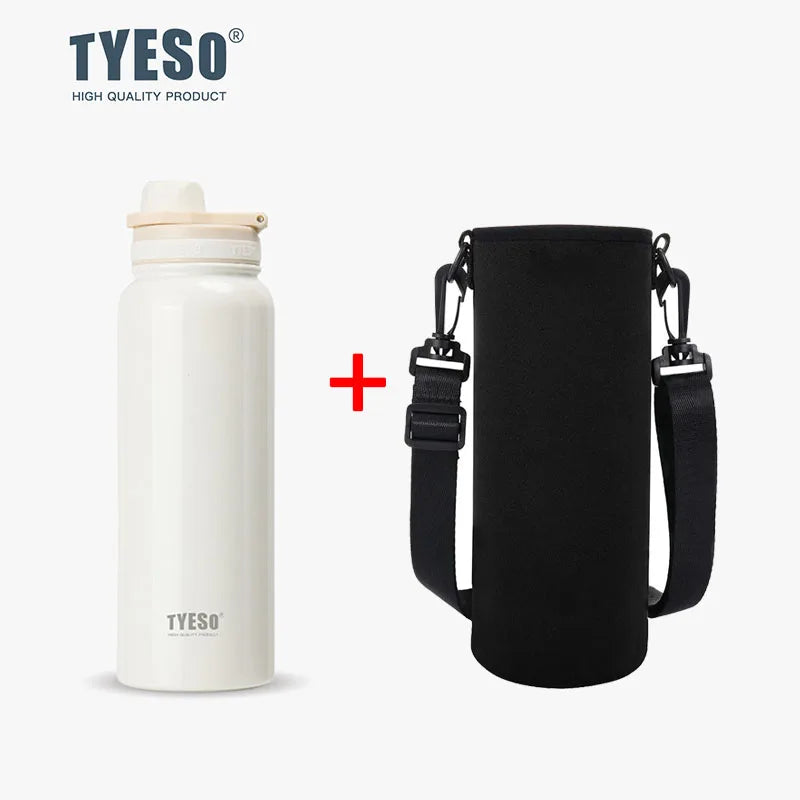 TYESO 304 SS Vacuum Thermos Bottle – Wide Mouth, Leakproof, 6–12Hr, 600–1200ml, 10+ Colors, Optional Cup Bag