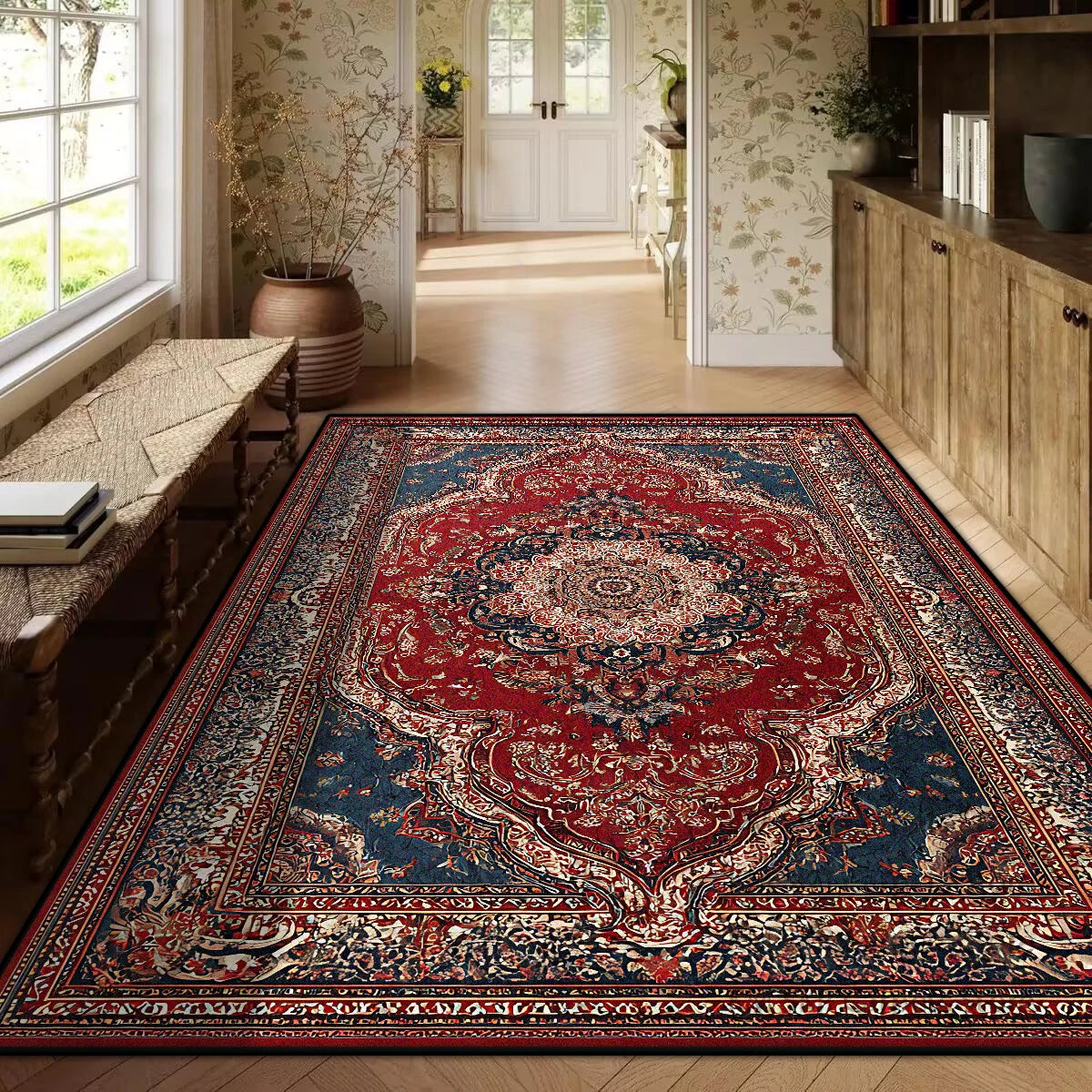 Persian Red Luxury Carpet – Non-Slip Large Area Rug for Living Room & Bedroom