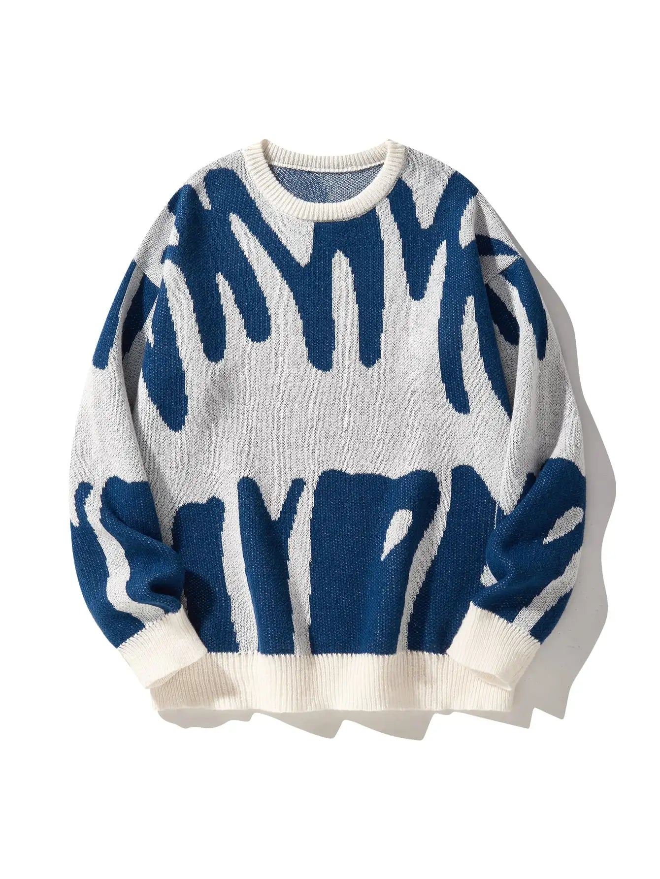 Men's Jacquard Contrast Color Pullover Sweater — Textured Knitwear