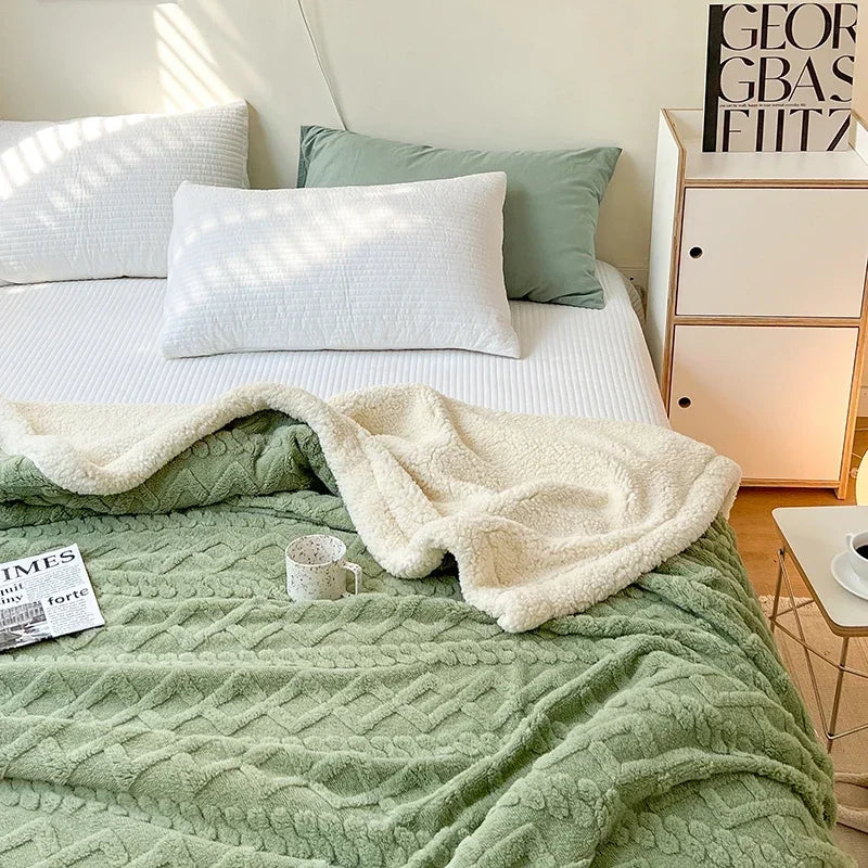 Coral Fleece Blanket – Soft Striped Sofa & Bed Throw