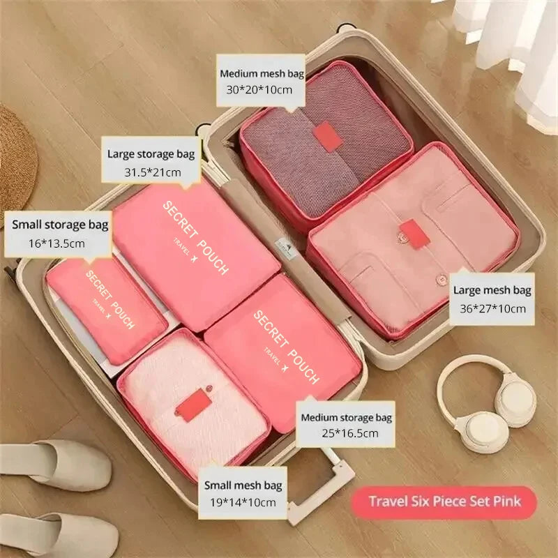 6-Piece Travel Storage Bags – Waterproof Oxford Luggage Packing Organizers