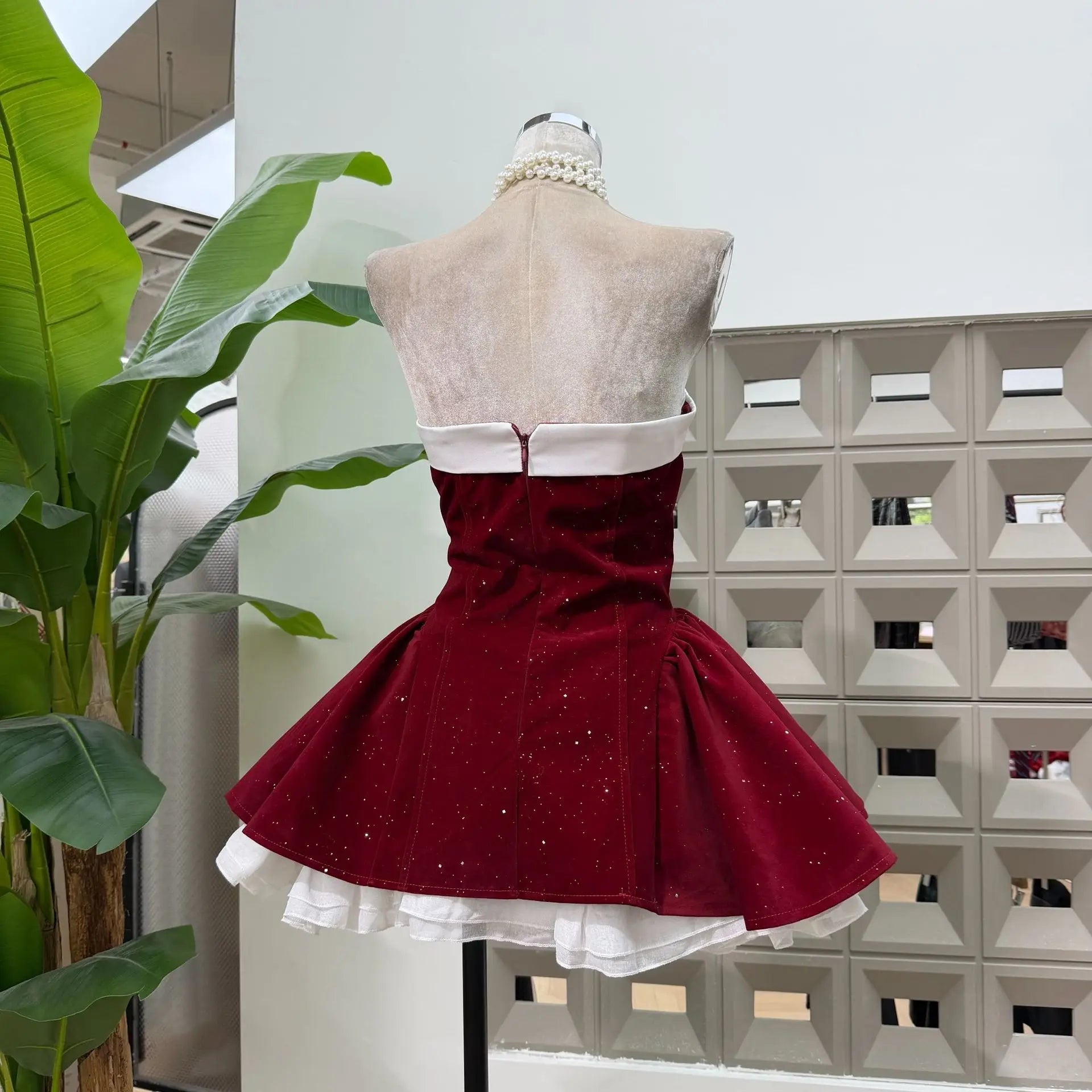 Women's Strapless Backless Polka Dot Bow A-Line Dress – Party Evening Ball Gown
