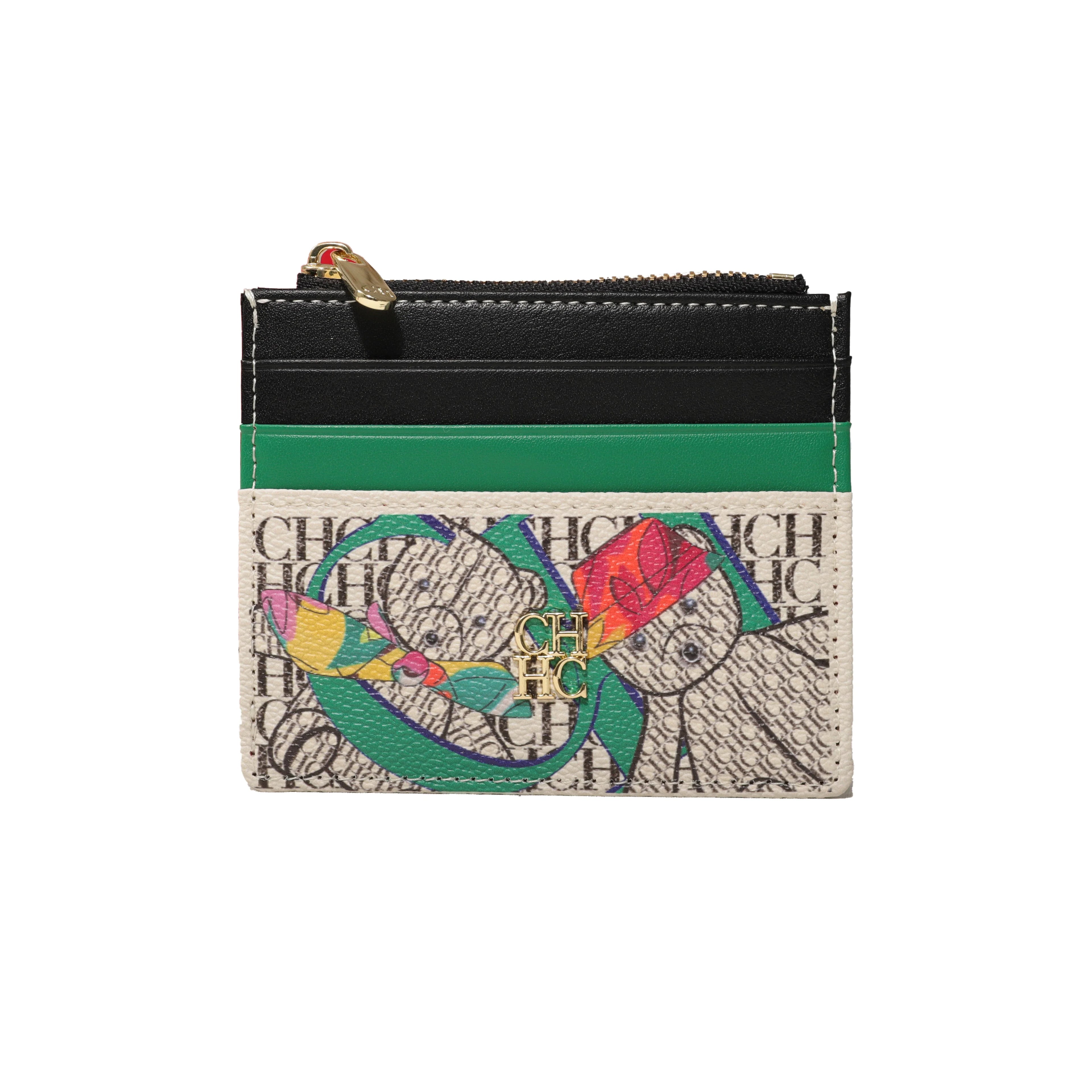 CH Letter Accent PU Leather Card Case Wallet – Elegant Compact Designer Wallet for Women