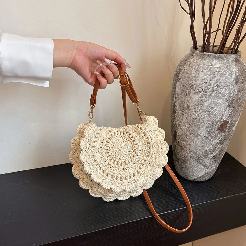 Vintage Woven Cotton Saddle Crossbody Bag – Boho Beach Shoulder Bag for Women