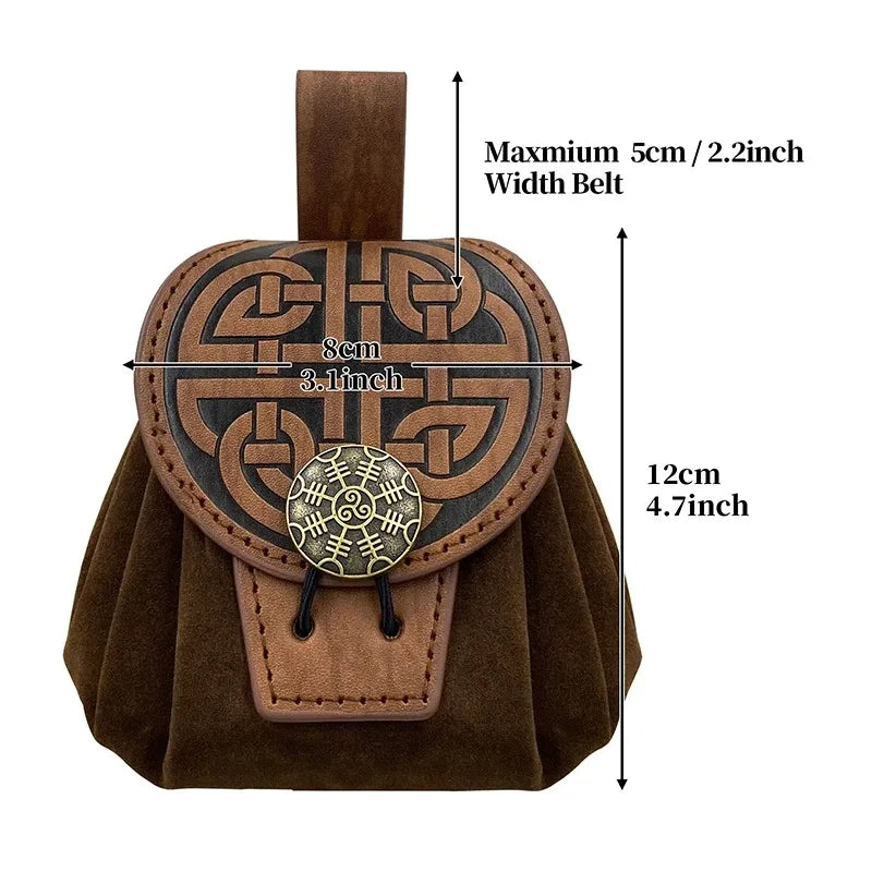 Steampunk Leather Fanny Pack – Medieval Punk Belt Bag & Drawstring Waist Pouch for Cosplay