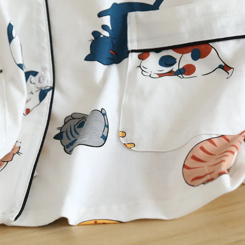Women's Japanese Style 100% Cotton Cartoon Pajama Set | Short Sleeve & Shorts Sleepwear