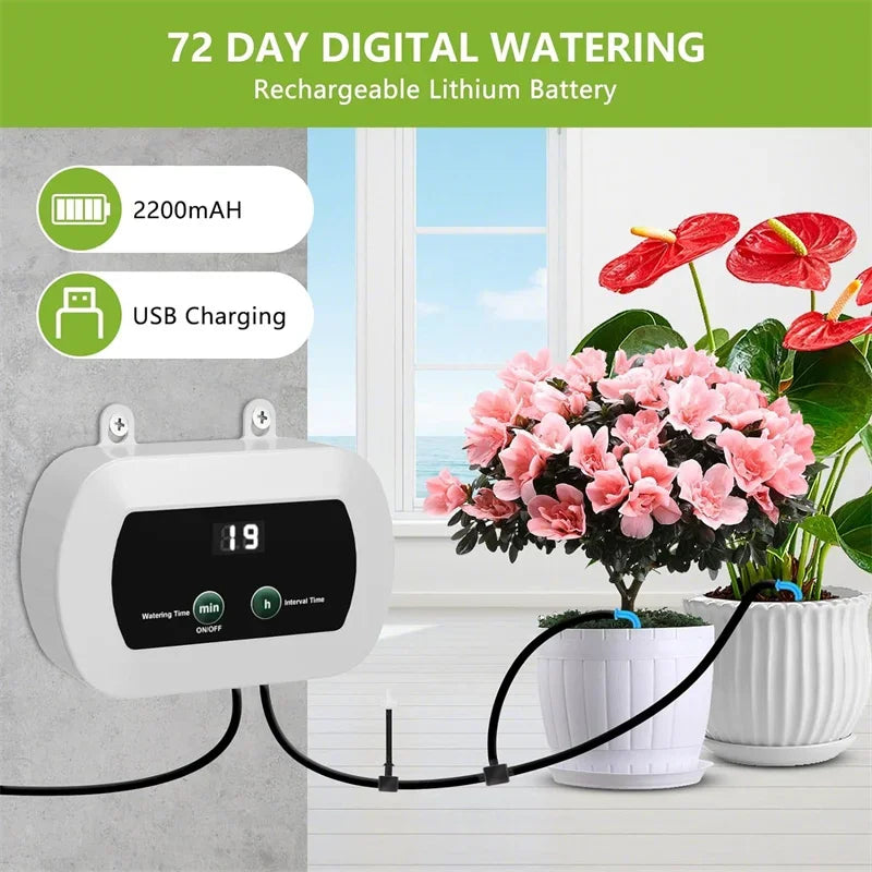 Automatic Plant Watering System – 1800mAh USB-C Irrigation Controller, Customizable Schedule