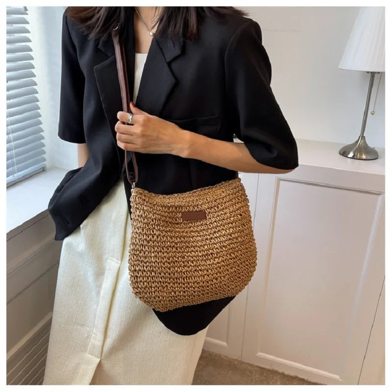 Woven Straw Crossbody Bag – Boho Beach Shoulder Bag for Women