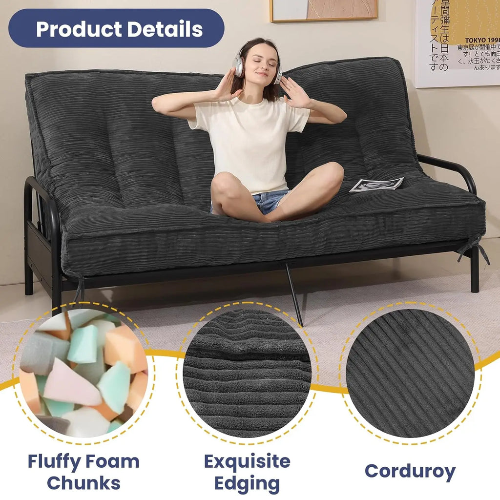 8" Thick Futon Mattress Full Size Shredded Foam Medium Firm Roll Up Folding Floor Sofa Bed Adults Customized