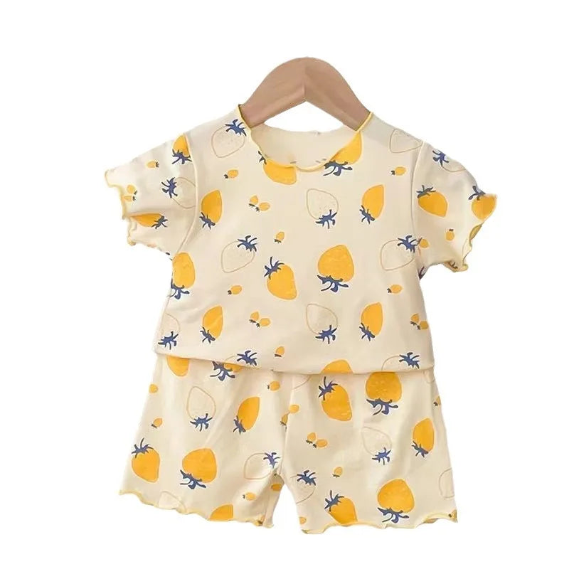 Baby Girl Strawberry Pajamas Set | Short Sleeve 2-Piece Toddler Summer Sleepwear