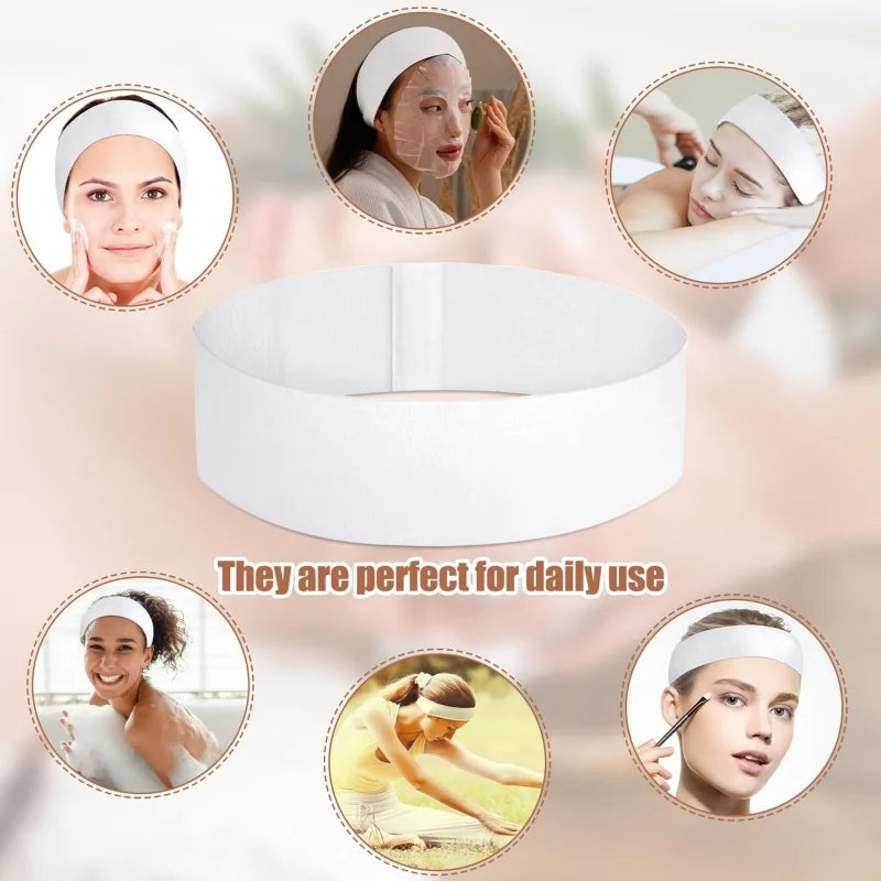 Disposable Spa Facial Headbands — Soft Non-Woven Skincare Bands (10/50/100 Pack)