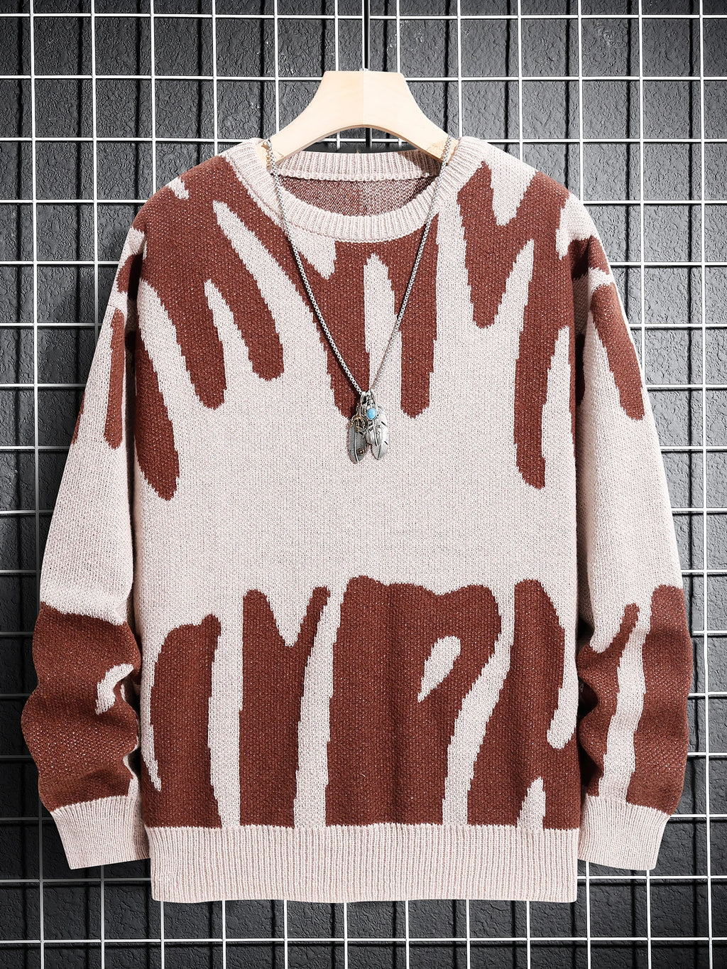 Men's Jacquard Contrast Color Pullover Sweater — Textured Knitwear