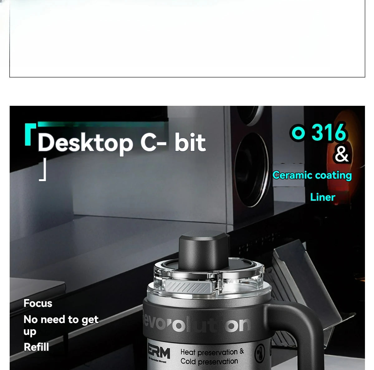 1200ml Insulated Tumbler with Straw & Handle