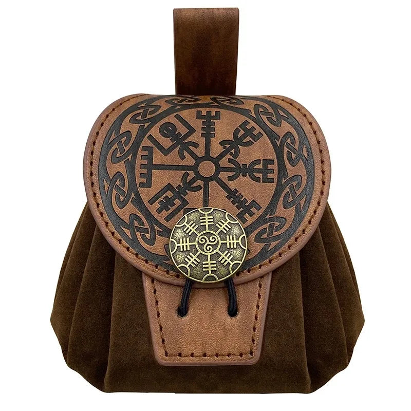 Steampunk Leather Fanny Pack – Medieval Punk Belt Bag & Drawstring Waist Pouch for Cosplay