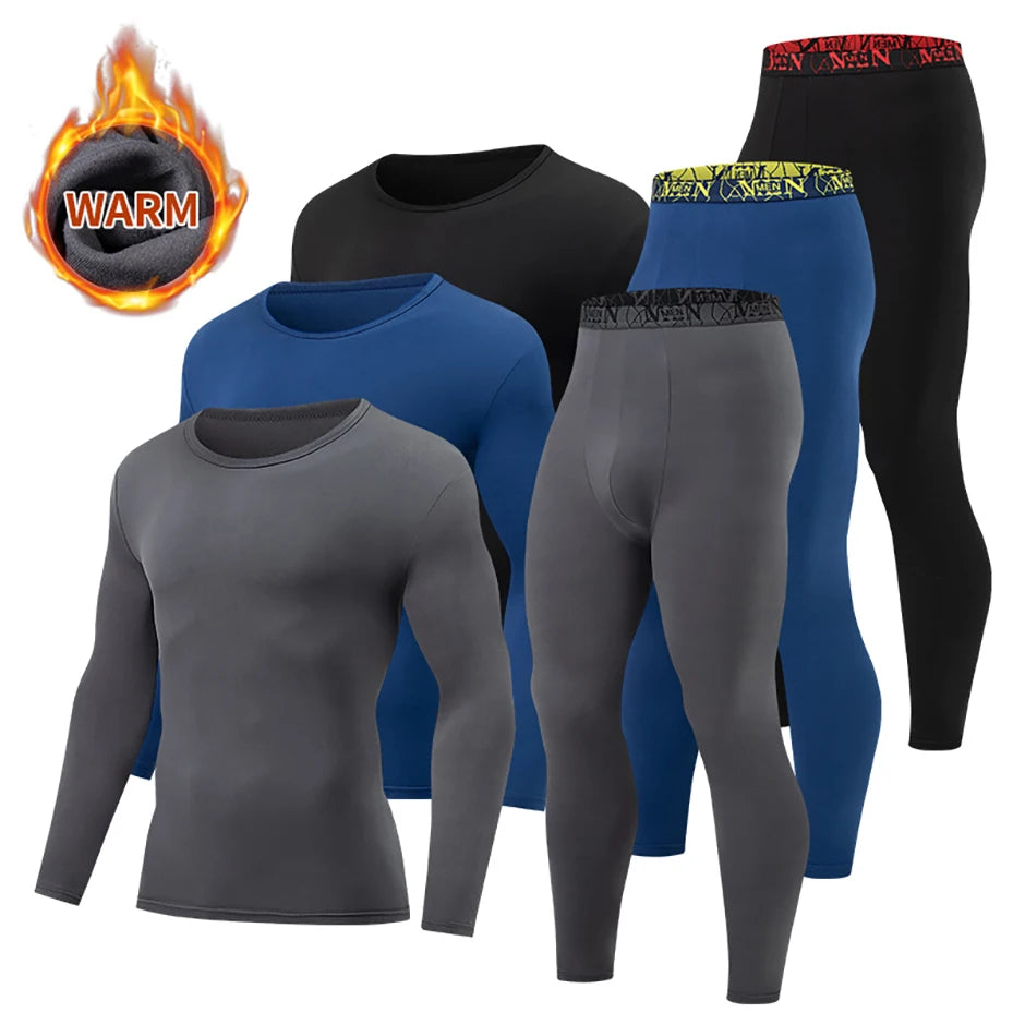 Men's Printed Thermal Underwear Set – 2-Piece Round Neck Sports Suit