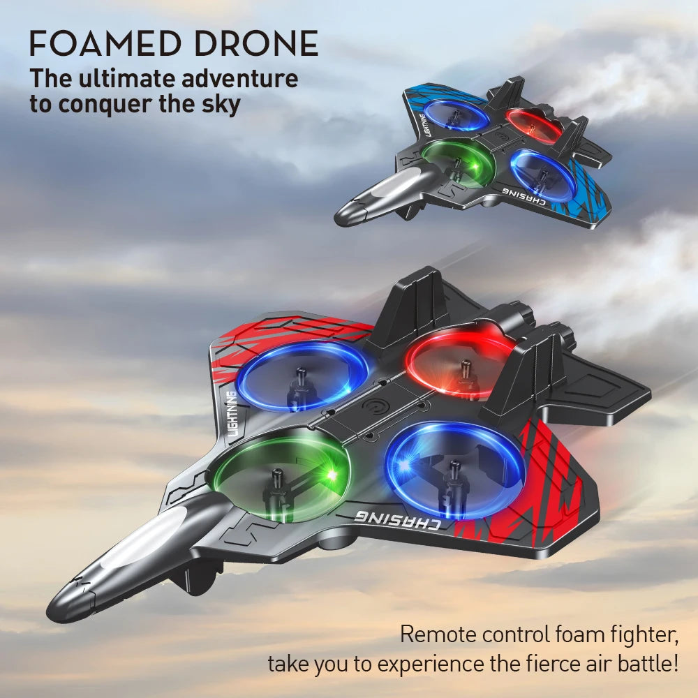 E72 Foam Stunt Drone Fighter – 2.4G Fixed Height Hover RC Aircraft with LED Lights & 360° Flip