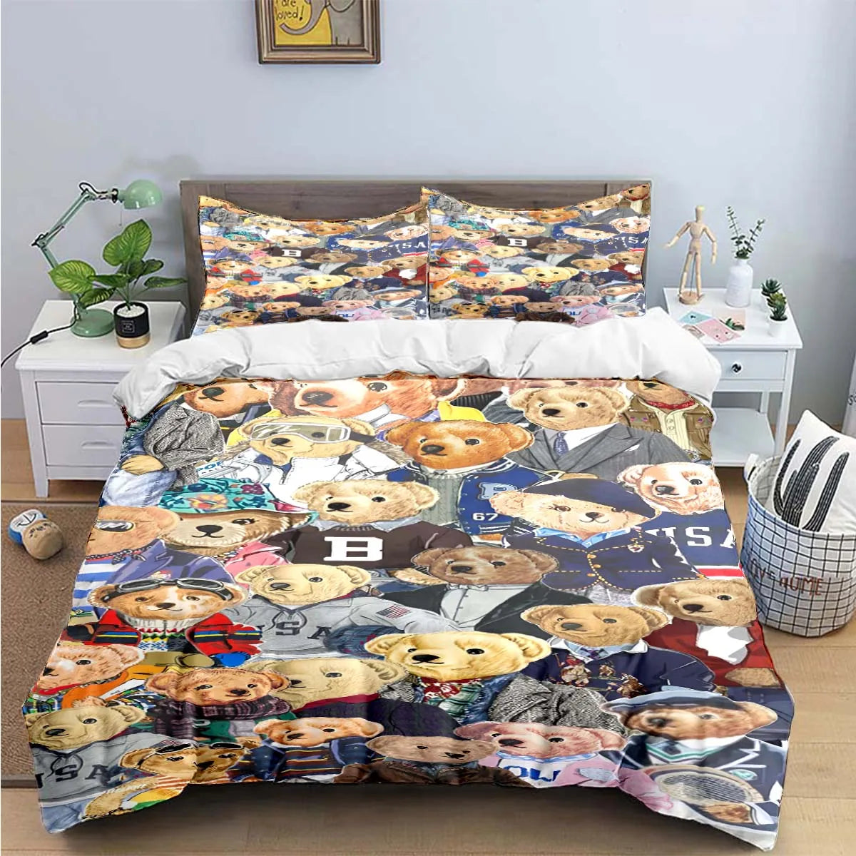 Fashion Bear Bedding Set | Cute Animal Print, Single to King Size, Adults & Teens Luxury Gift
