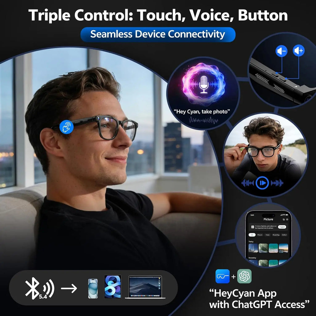 4K 8MP AI Smart Glasses — HD Camera, 150+ Language Translation, ChatGPT, WiFi & Bluetooth Calling