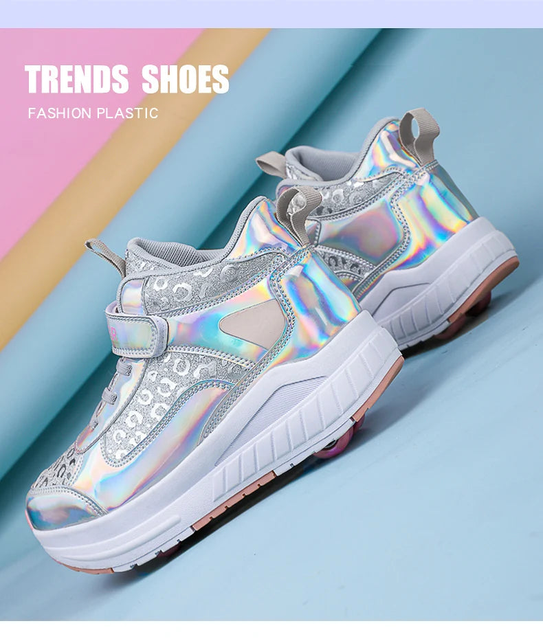 High-Top Children's Roller Skates for Girls – 4-Wheel Outdoor Wear-Resistant Sports Shoes