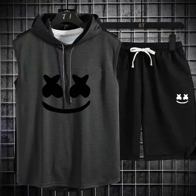 Men's Short Sleeve T-Shirt & Elastic Waist Shorts Casual Sport Set