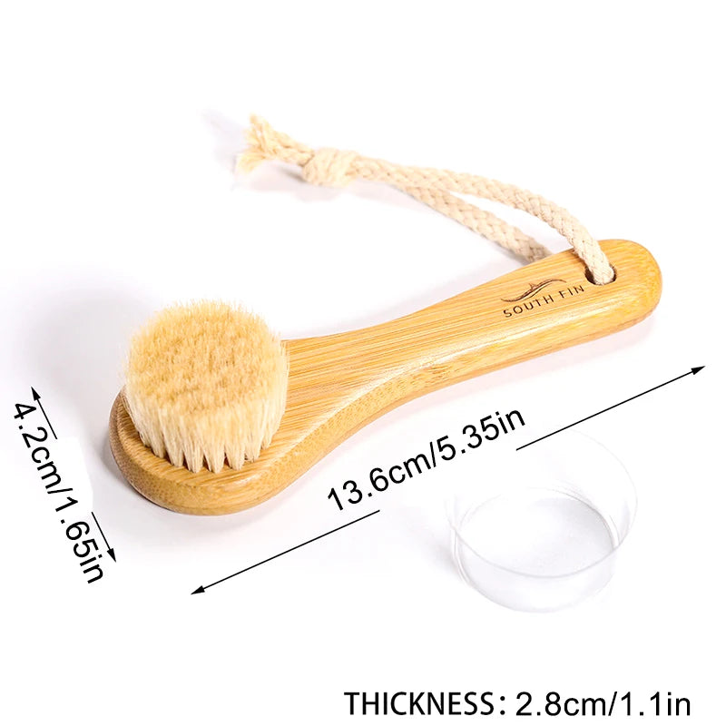 Natural Bamboo & Horsehair Facial Cleansing Brush – Deep Pore Scrubber, Dry & Wet Use, 2 Styles