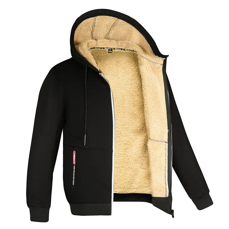 Men's Camouflage Fleece Hooded Zip Jacket – Thick Streetwear Coat for Autumn & Winter