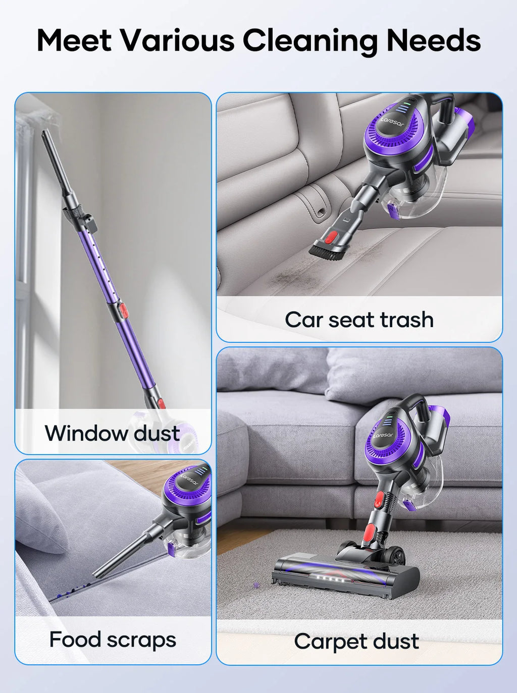 Laresar V10 Lite Cordless Vacuum Cleaner — 38000Pa Strong Suction, 45-Min Runtime, Smart Button for Carpet & Hair