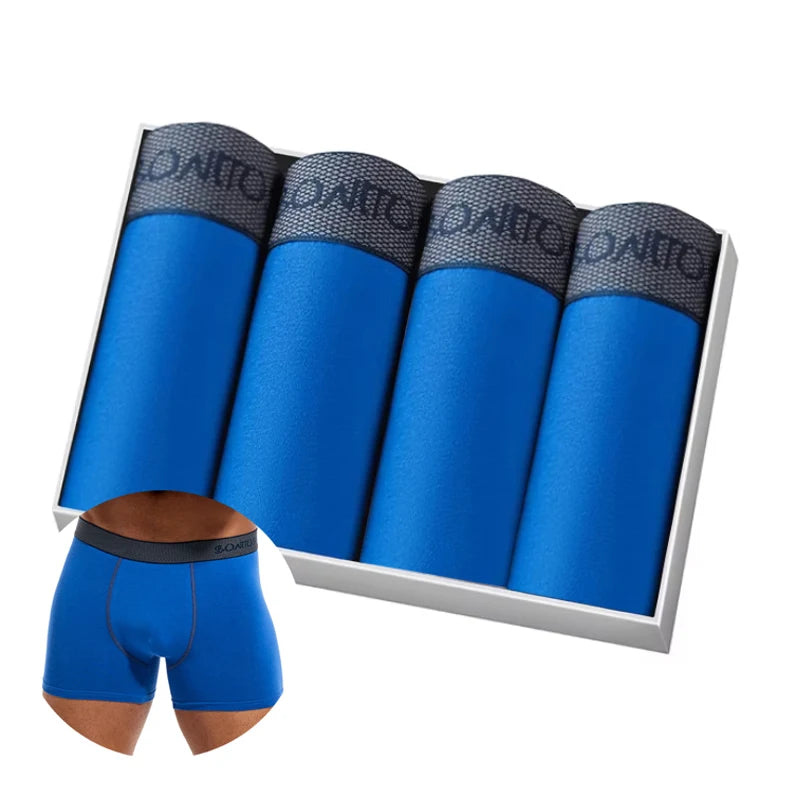 Men's Cotton-Blend Boxer Briefs with Letter Waistband, 4-Pack
