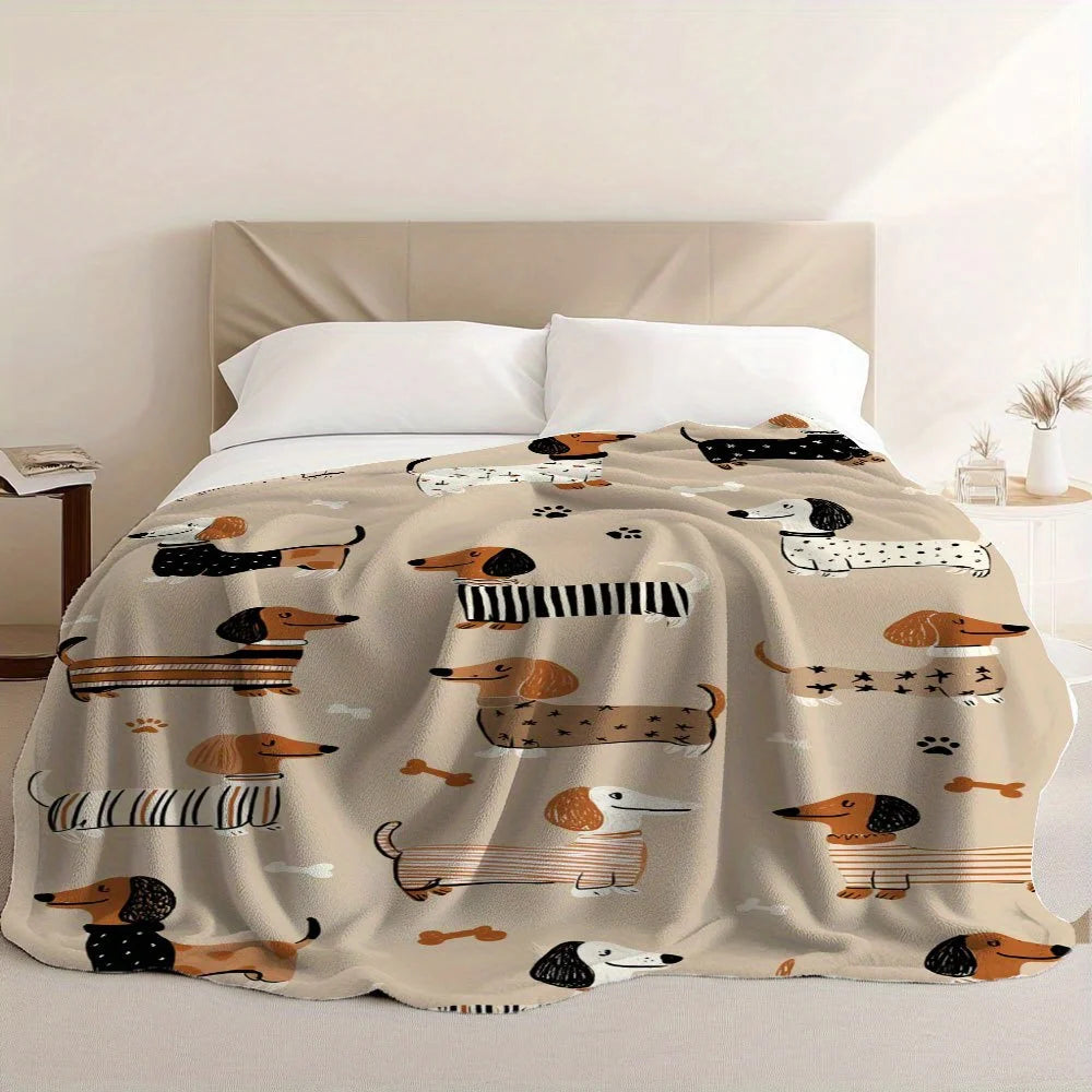 Dachshund Print Flannel Blanket – Soft Comfortable Dog Pattern Throw for Home & Travel, All Seasons