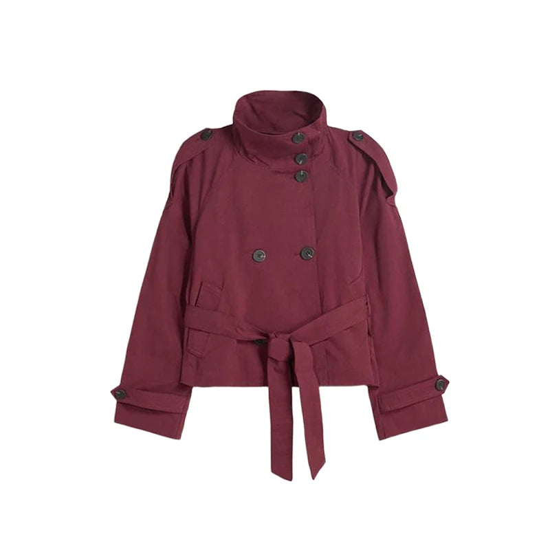 Women's Double-Breasted Cropped Trench Coat – Chic Vintage Office Jacket