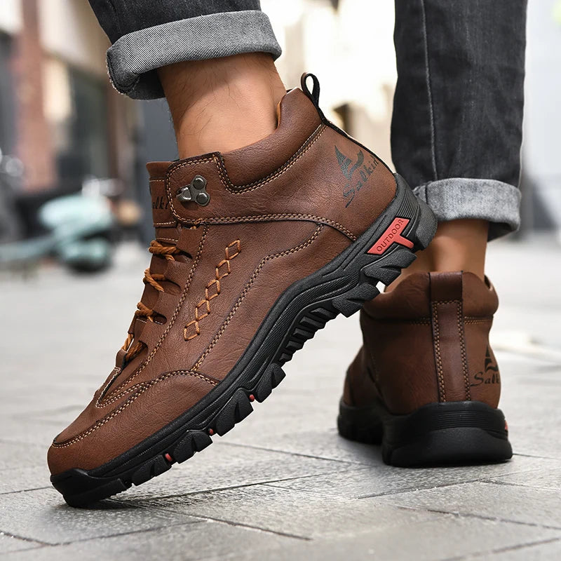 Men's High-Top Lace-Up Hiking Boots – Thick Sole Casual Oversized Boots