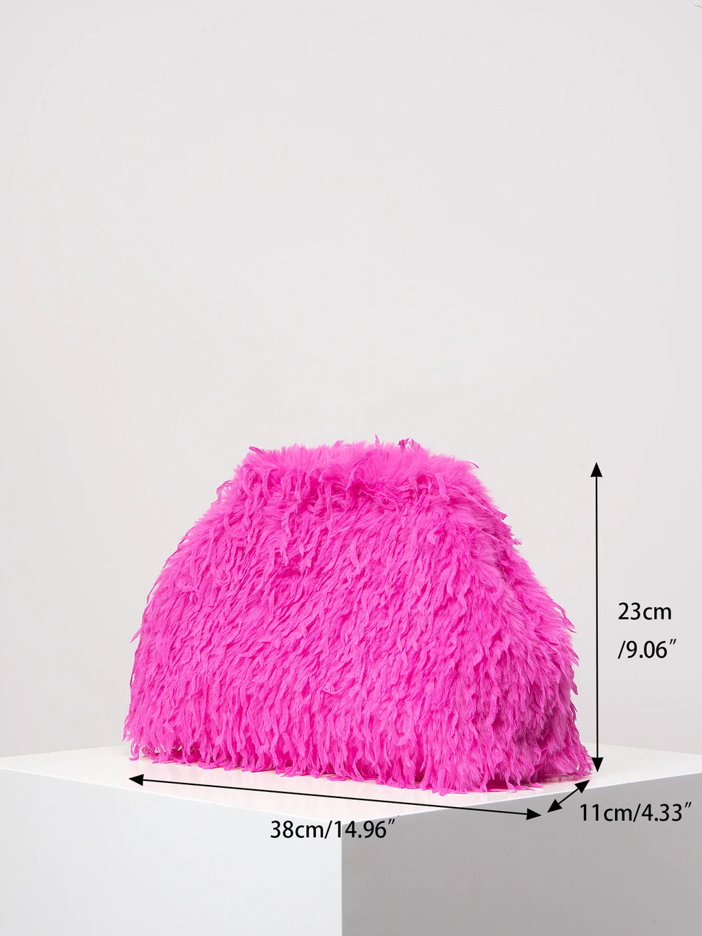 Y2K Dopamine Fuzz Clip Clutch Bag – Large Capacity Party Prom Wedding Purse for Women