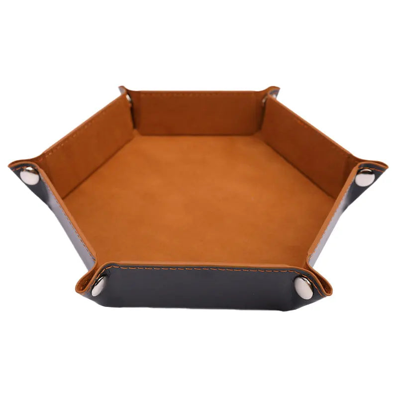 Foldable PU Leather Dice Tray – Hexagon & Square Folding Coin Tray for Dice Games