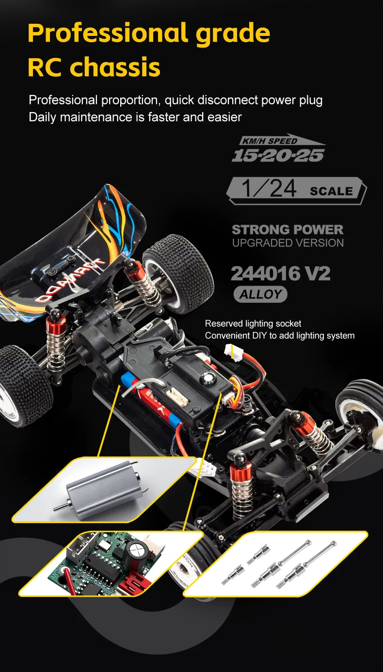 WLtoys 244016 V2 1:24 Scale 2WD RC Racing Car with Electronic Gyro – 25KM/H 3-Speed Remote Control