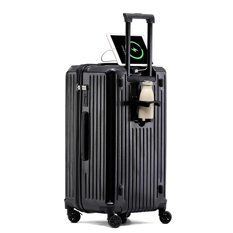 Large-Capacity Carry-On Luggage – Cup Holder & USB Port