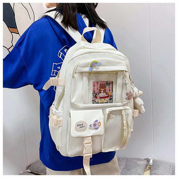 HTLT Korean Style Nylon Backpack – Large Capacity Waterproof Student School Bag for Women