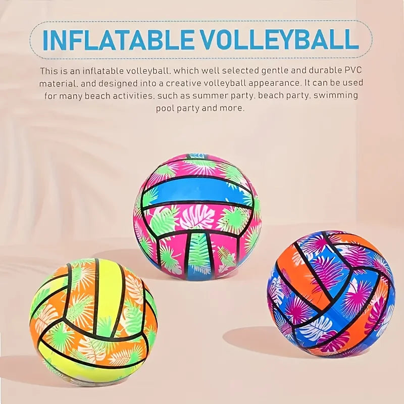 Inflatable Beach Volleyballs – Tropical Leaf Print PVC Pool Toys for Adults & Kids, Summer Outdoor Sports