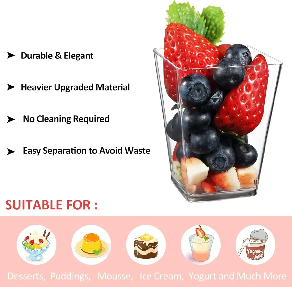 Clear Square Dessert Cups with Spoons