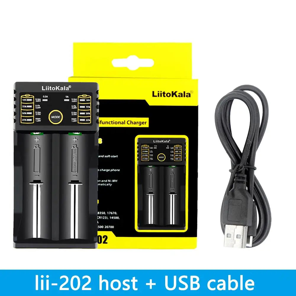 LiitoKala Lii-202 Smart Battery Charger – 18650, 21700, 26650, 14500 NiMH & Li-ion Universal Charger