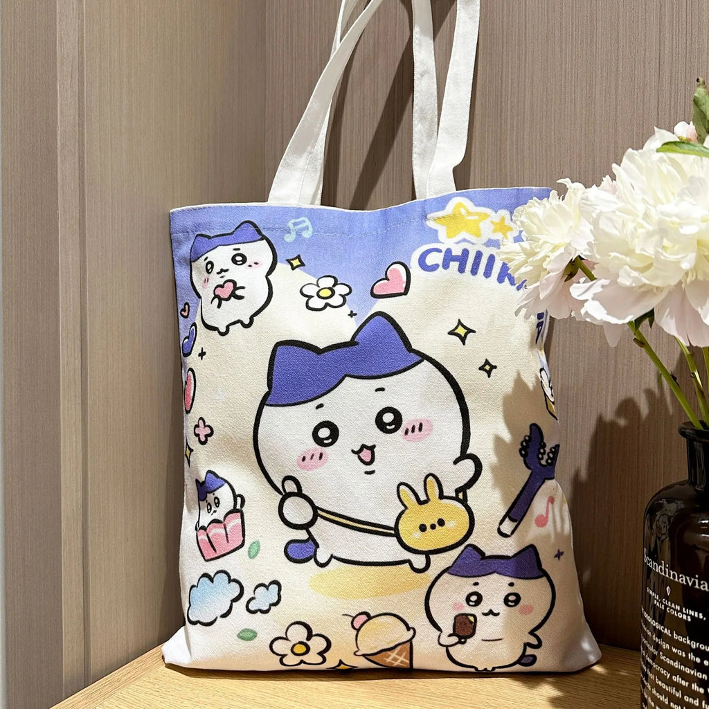 Chiikawa Hachiware Canvas Tote Bag – Large Capacity Foldable Shoulder Shopping Bag for Women