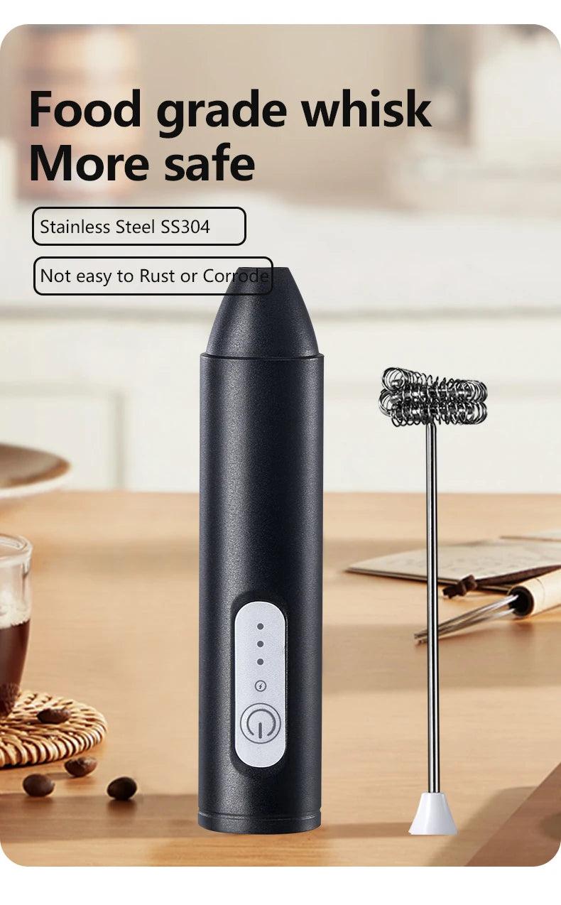 Wireless USB Rechargeable Milk Frother – 3-Speed Handheld Foam Maker & Coffee Whisk