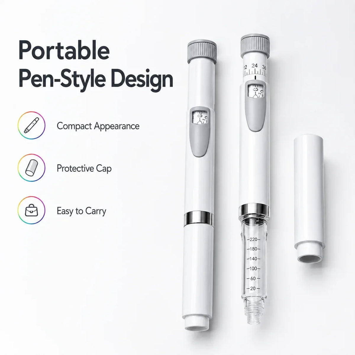 Reusable Insulin Injection Pen – Metal V2 Adjustable 60IU Dose Control with Clear Scale