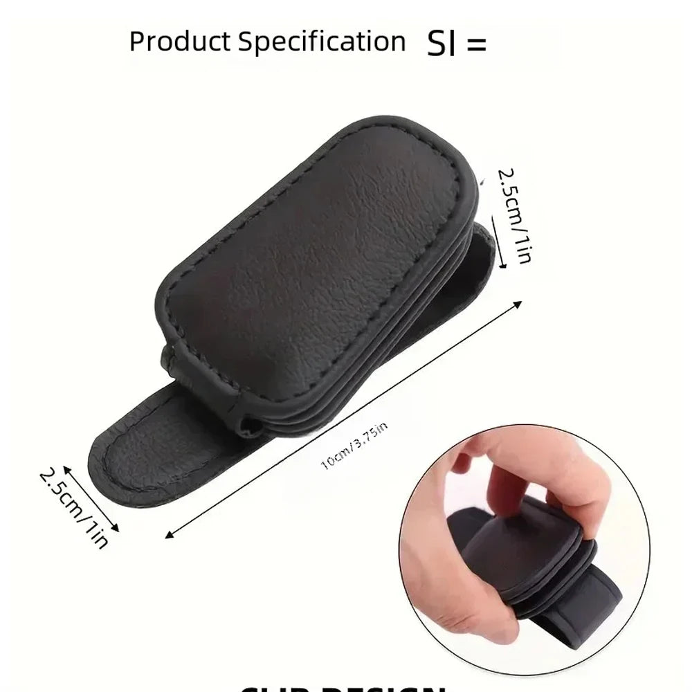 Universal Car Sunglasses Holder | Magnetic Leather Sun Visor Glasses Clip & Card Holder